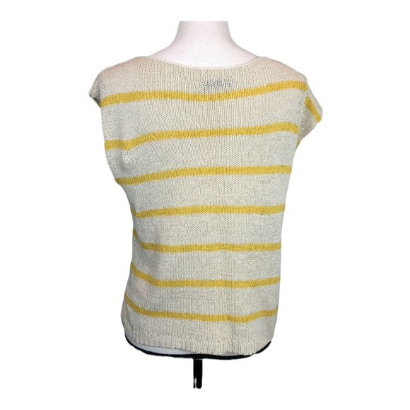 Old Navy Cap Short Sleeve Cream Yellow Striped Casual Sweater Top Medium M - Picture 3 of 5